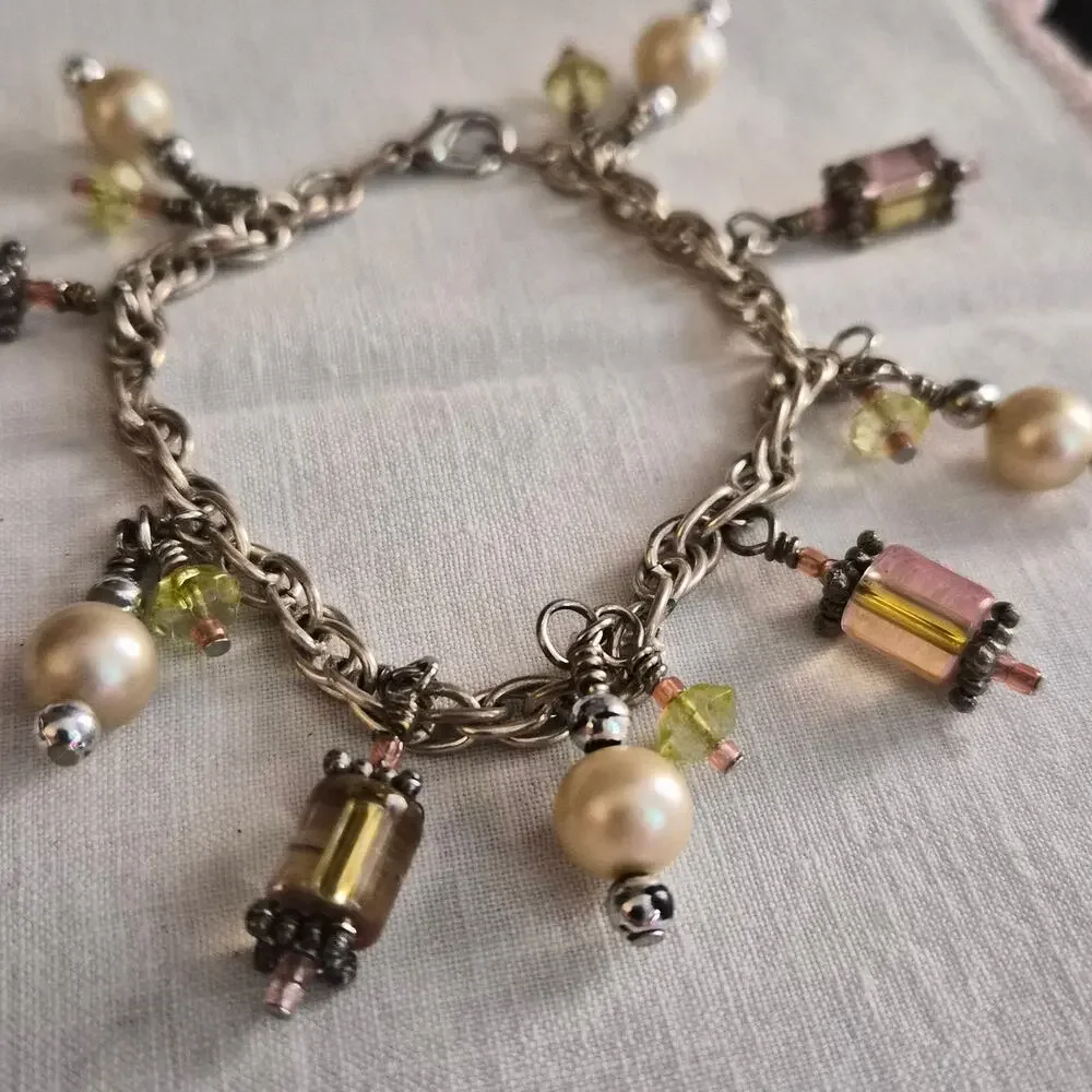 Vintage Fairycore‎ Glass Bead Pearl Charm Bracelet Whimsigoth Cottagecore